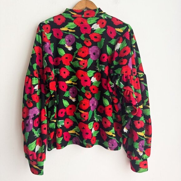 Zara Colourful Floral Balloon Sleeve Long Sleeve Top M - Picture 7 of 7